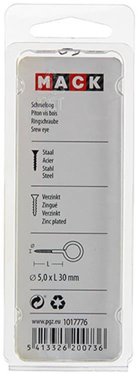 Mack 1017776 - ojo de tornillo acero galvanizado 4 piezas 5,0 x 30 mm | 10 piezas