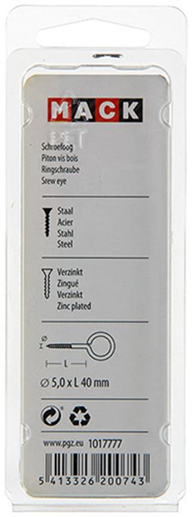 Mack 1017777 - ojo de tornillo acero galvanizado 4 piezas 5,0 x 40 mm | 10 piezas