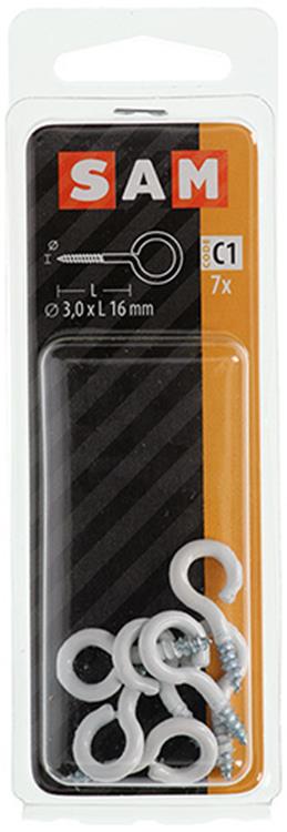 Mack 1017784 - ojo de tornillo acero blanco 7 piezas 3,0 x 16 mm | 10 piezas