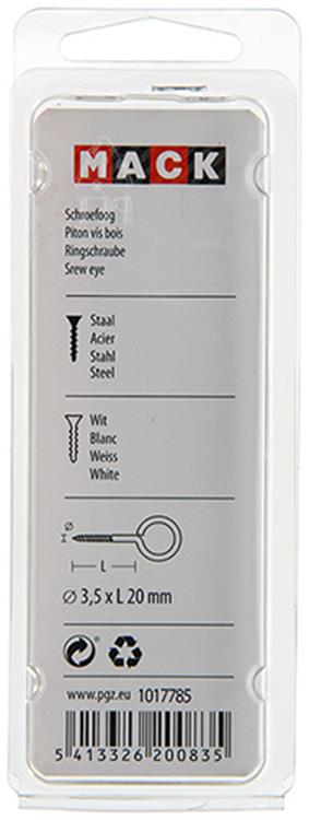 Mack 1017785 - ojo de tornillo acero blanco 5 piezas 3,5 x 20 mm | 10 piezas