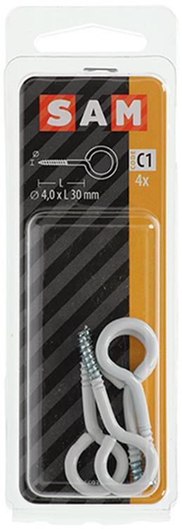 Mack 1017786 - ojo de tornillo acero blanco 4 piezas 4,0 x 30 mm | 10 piezas