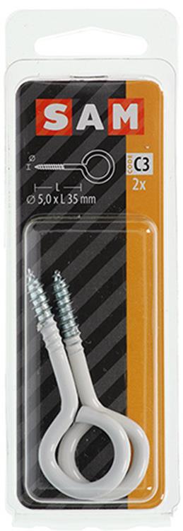 Mack 1017787 - ojo de tornillo acero blanco 2 piezas 5,0 x 35 mm | 10 piezas