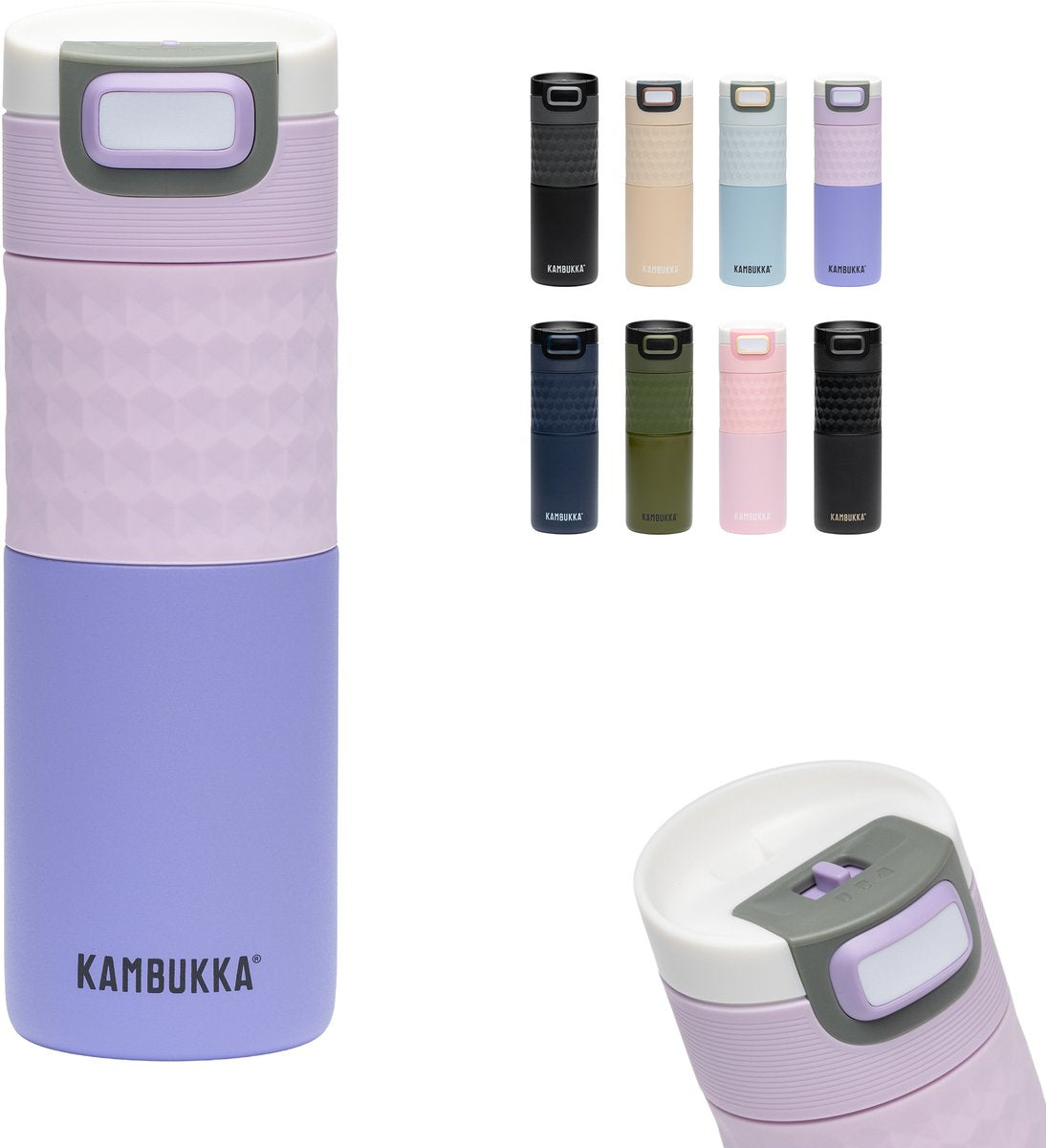 Tazza thermos Kambukka - etna grip - 500 ml - viola chiaro - doppia parete con coperchio 3in1 - ka-11-01049