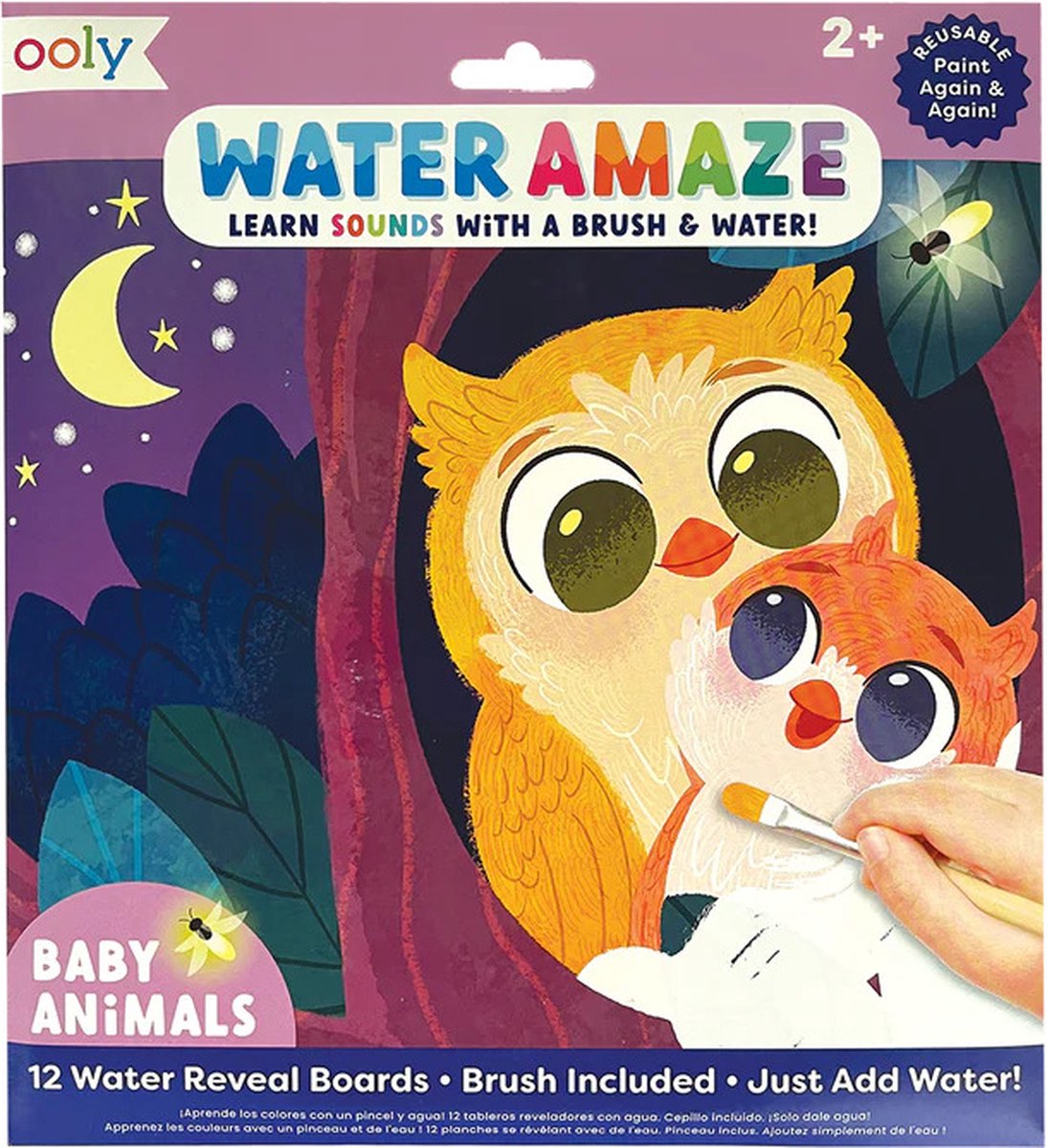 Ooly - water amaze water reveal boards - baby animals - coloring with water - 12 different images - hidden images are revealed with water - including paint brush - the images disappear when dry - suitable from 2 years