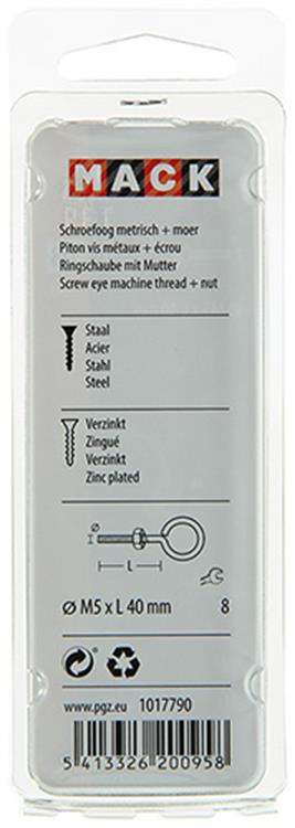 Mack 1017790 - ojo de tornillo métrico + tuerca galvanizada 4 piezas m5 x 40 mm | 10 piezas