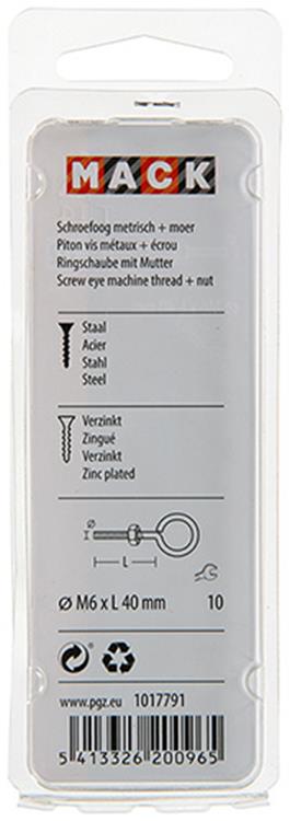 Mack 1017791 - ojo de tornillo métrico + tuerca galvanizada 4 piezas m6 x 40 mm | 10 piezas
