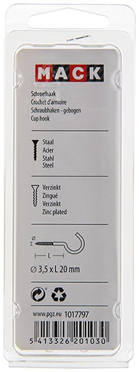 Mack 1017797 - gancho de tornillo acero galvanizado 10uds 3,5 x 20 mm | 10 piezas