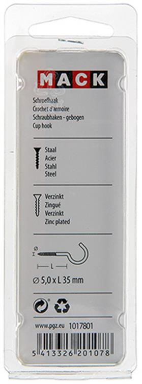 Mack 1017801 - gancho de tornillo acero galvanizado 4uds 5,0 x 35 mm | 10 piezas