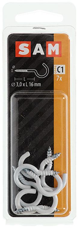 Mack 1017806 - gancho de tornillo acero blanco 7 piezas 3,0 x 16 mm | 10 piezas