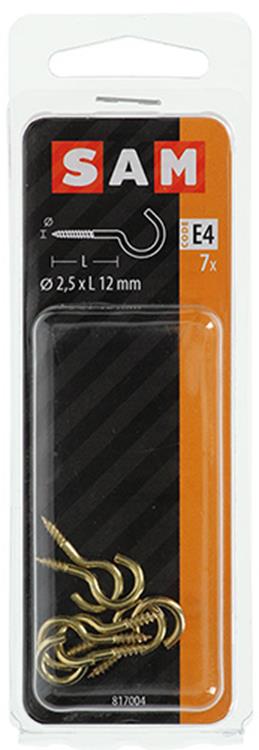 Mack 1019696 - gancho de tornillo latón 7 piezas 2,5 x 12 mm | 10 piezas
