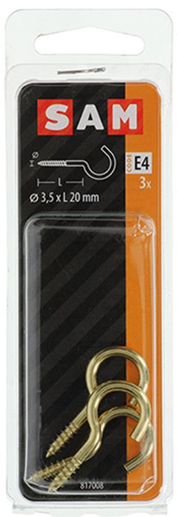 Mack 1019698 - gancho de tornillo latón 3 piezas 3,5 x 20 mm | 10 piezas