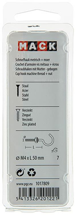 Mack 1017809 - gancho de tornillo métrico + tuerca galvanizada 5 piezas m4 x 50 mm | 10 piezas