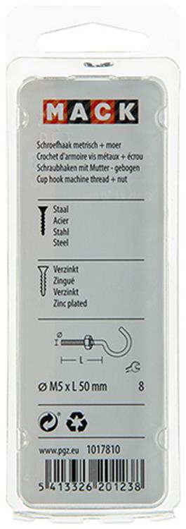 Mack 1017810 - gancho tornillo métrico + tuerca galvanizada 4uds m5 x 50 mm | 10 piezas