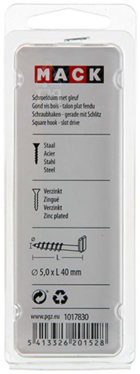Mack 1017830 - tornillo pulgar con ranura, acero galvanizado. 5 piezas 5,0 x 40 mm | 10 piezas