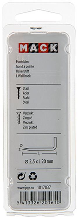 Mack 1017837 - punta pulgar acero galvanizado 22 piezas 2,5 x 20 mm | 10 piezas