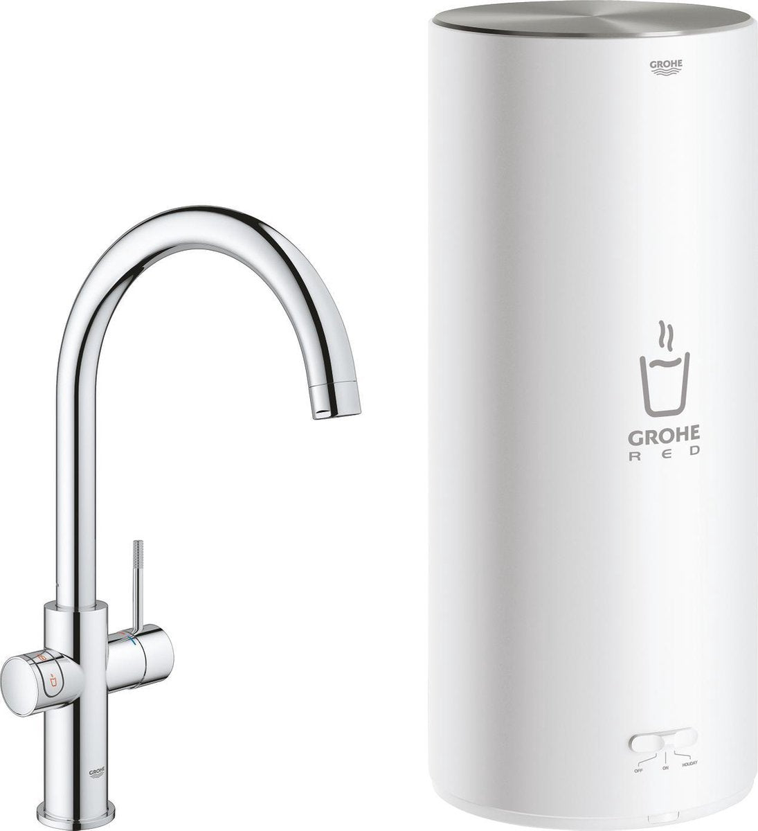 Rubinetto acqua bollente Grohe rosso 3 in 1 - bocca c - boiler da 7 l - con miscelatore - cromo