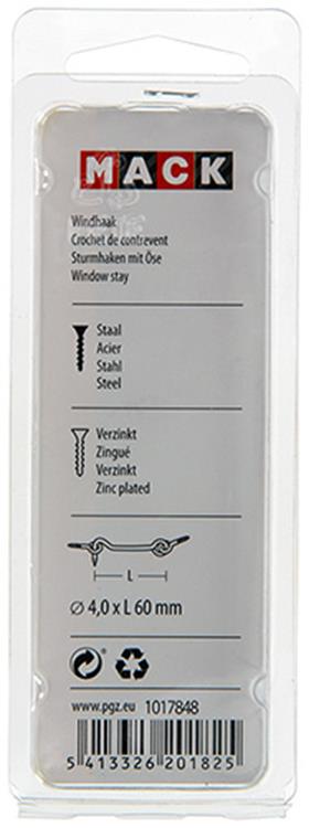 Mack 1017848 - gancho de viento de acero galvanizado 2 piezas 4,0 x 60 mm | 10 piezas