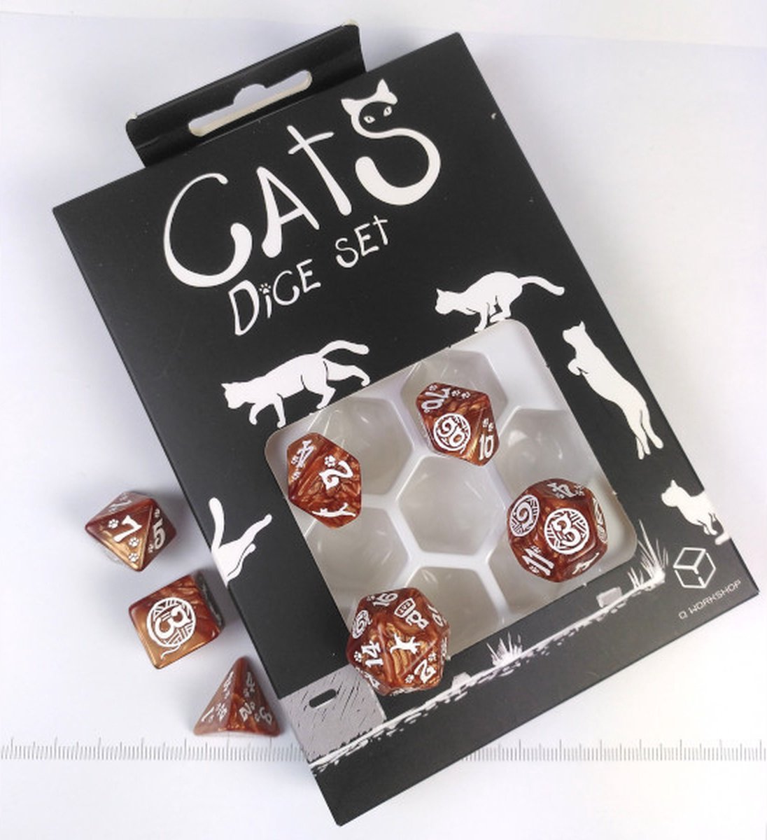 Q-workshop dice set cats muffin - brown - 7 pieces - dnd.