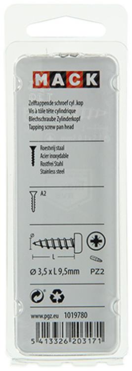 Mack 1019780 - tornillo autorroscante culata A2 16 piezas 3,5 x 9,5 mm | 10 piezas