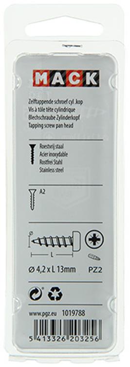 Mack 1019788 - tornillo autorroscante culata A2 12 piezas 4,2 x 13 mm | 10 piezas