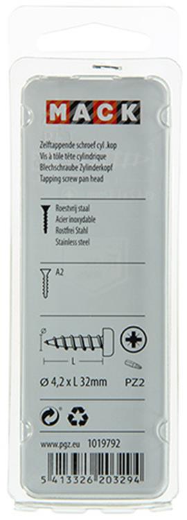 Mack 1019792 - tornillo autorroscante culata a2 8 piezas 4,2 x 32 mm | 10 piezas
