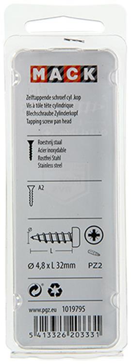 Mack 1019795 - tornillo autorroscante culata A2 7 piezas 4,8 x 32 mm | 10 piezas