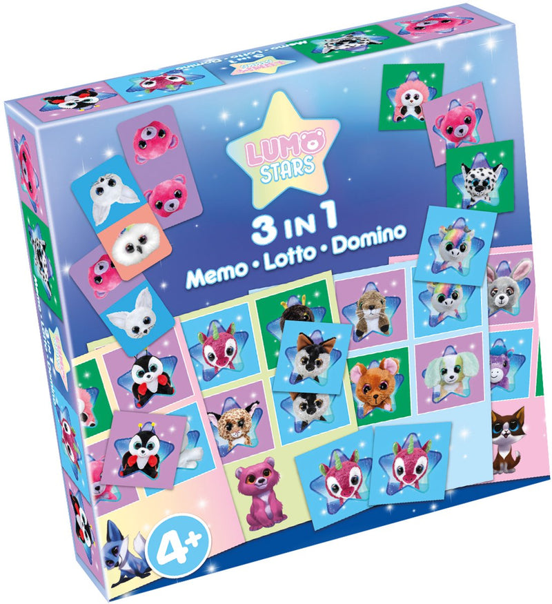 Tactic Lumo Stars Collezione di giochi 3 in 1 – Gioco di carte – Lotto – Domino – Memo – Gioco per bambini a partire da 4 anni