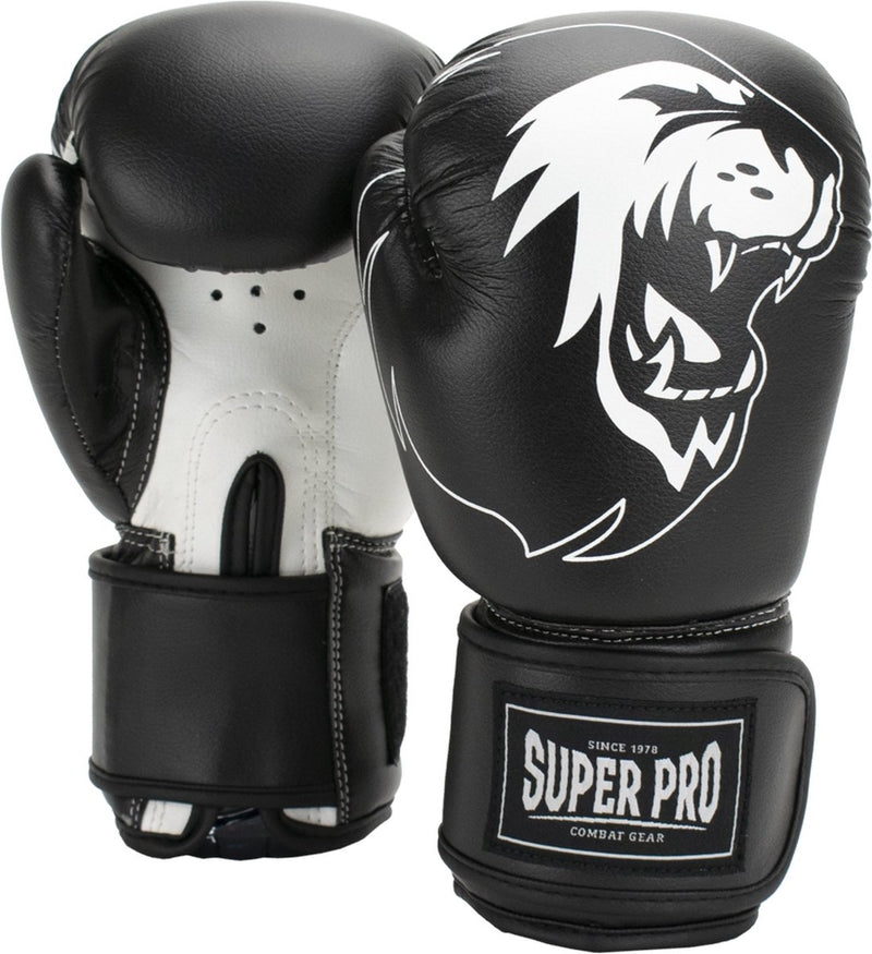 Guantoni da boxe Super Pro per talenti (kick)boxing bianchi e neri da 10 once