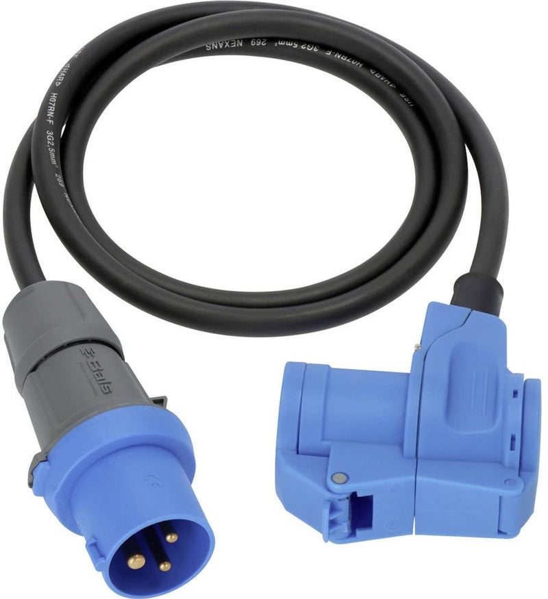 Brennerstuhl cavo adattatore CE da campeggio 1,5 m cavo in nero (spina Cee e giunto angolare incl. presa combinata con contatto di sicurezza, 230 V 16 A, per uso esterno permanente, Made in Germany)