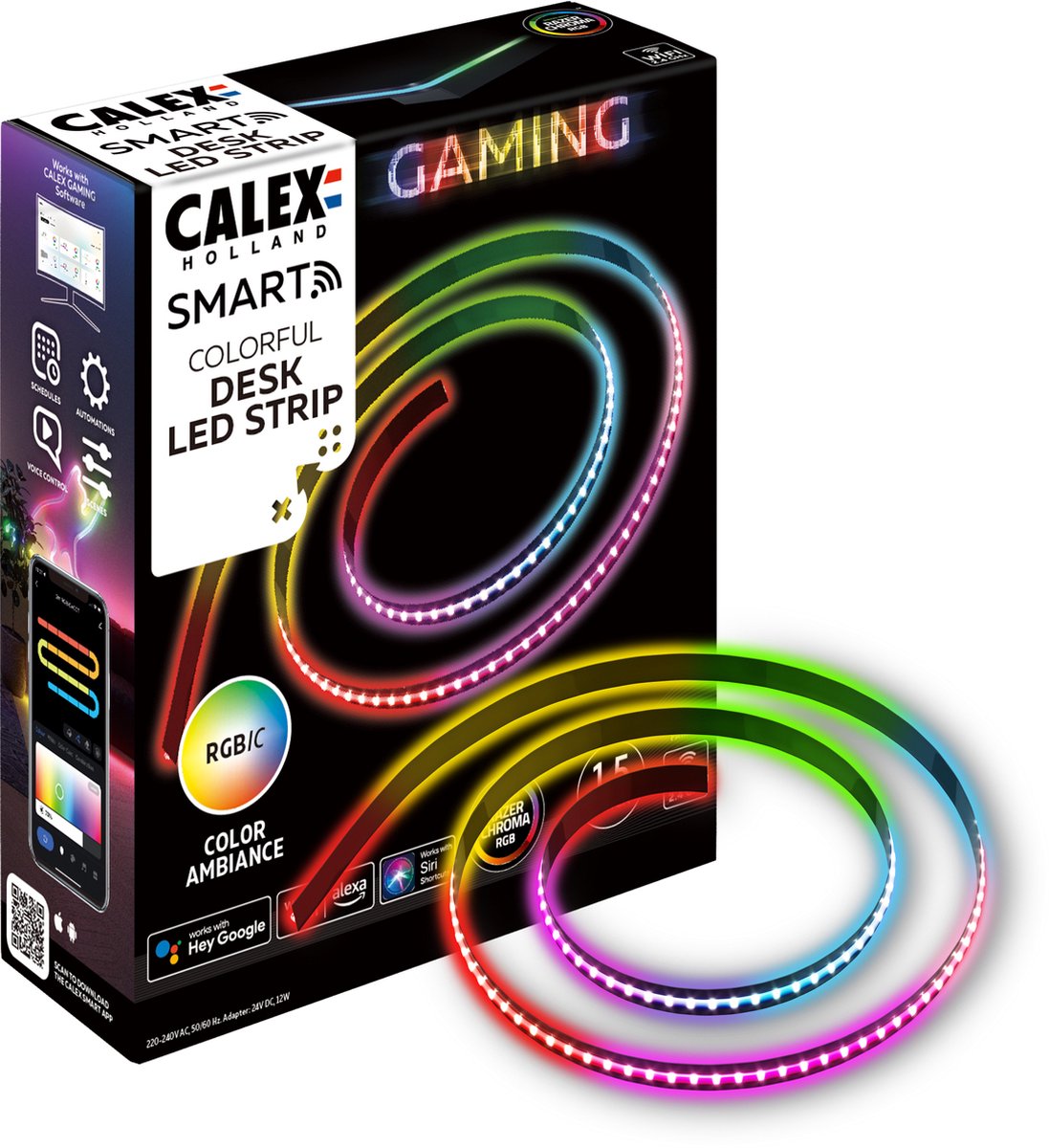 Striscia LED gaming Calex per scrivania - compatibile con razer chroma - smart home - sincronizzazione RGB per PC - 150 cm