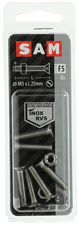 Mack 1019811 - tornillo metálico galvanizado. cabeza + tuerca acero inoxidable 6 pzs m5x25 | 10 piezas