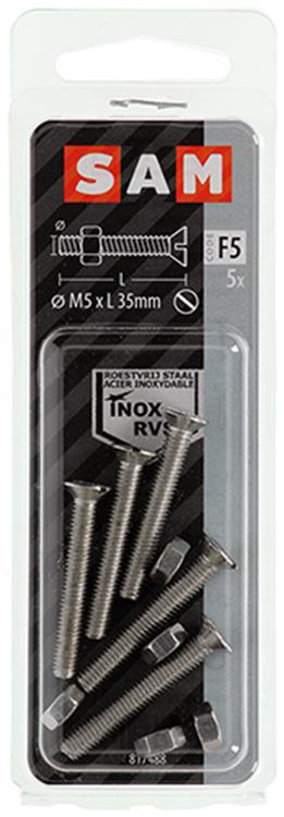 Mack 1019812 - tornillo metálico galvanizado. cabeza + tuerca acero inoxidable 5 pzs m5x35 | 10 piezas