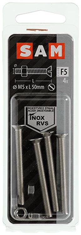Mack 1019813 - tornillo metálico galvanizado. cabeza + tuerca acero inoxidable 4 pzs m5x50 | 10 piezas