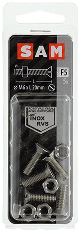 Mack 1019814 - tornillo metálico galvanizado. cabeza + tuerca acero inoxidable 5 pzs m6x20 | 10 piezas