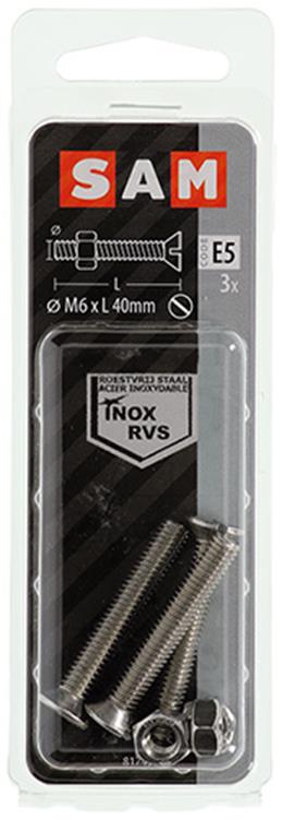 Mack 1019816 - tornillo metálico galvanizado. cabeza + tuerca acero inoxidable 3 piezas m6x40 | 10 piezas