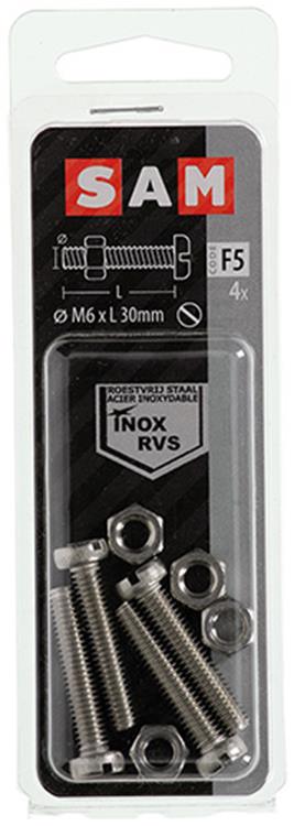 Mack 1019830 - cilindro de tornillo metálico. cabeza + tuerca acero inoxidable 4 pzs m6x30 | 10 piezas