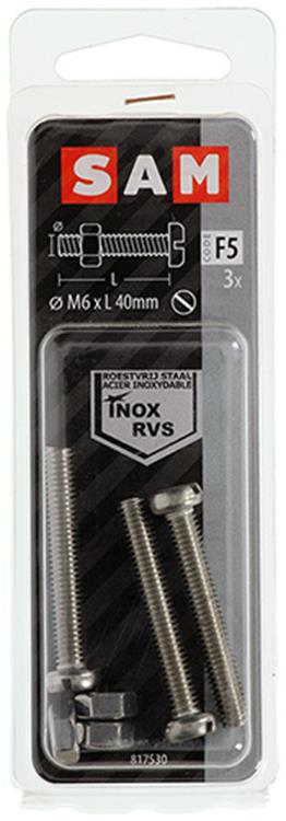Mack 1019831 - cilindro de tornillo metálico. cabeza + tuerca acero inoxidable 3 piezas m6x40 | 10 piezas