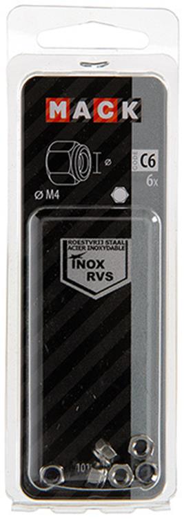 Mack 1019856 - contratuerca hexagonal acero inoxidable a2 6 piezas m 4 | 10 piezas