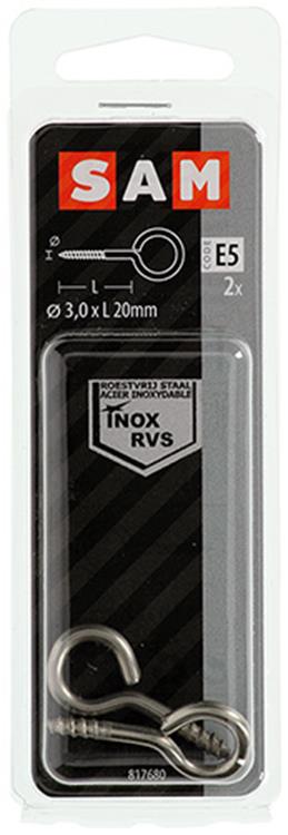Mack 1019892 - ojo de tornillo de acero inoxidable 2 piezas 3,0 x 20 mm | 10 piezas