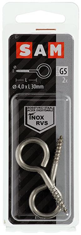 Mack 1019893 - ojo de tornillo acero inoxidable 2 piezas 4,0x30 mm | 10 piezas