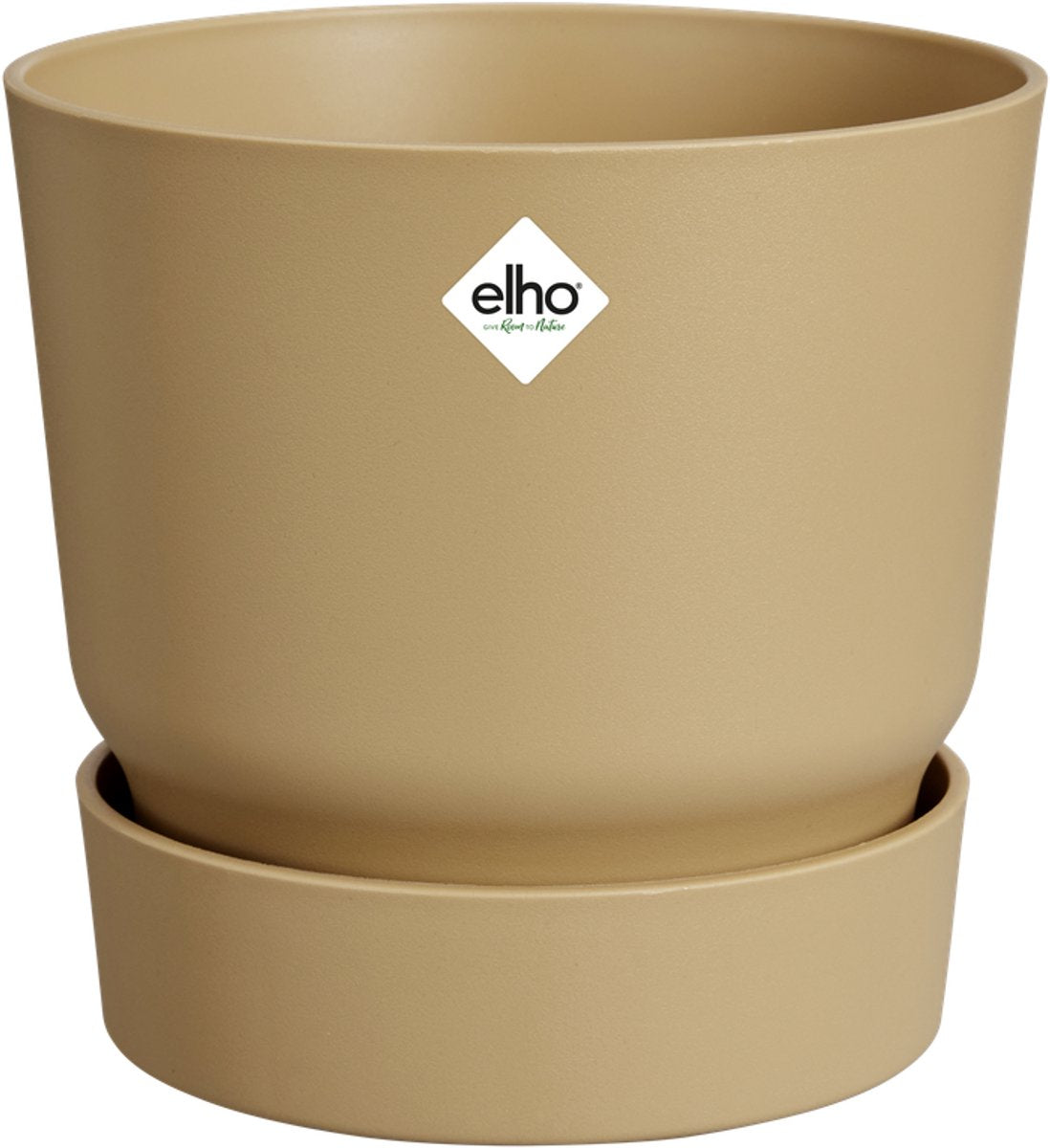 Elho greenville round 14 - vaso da fiori da esterno con riserva d'acqua - 100% plastica riciclata - ø 14 x h 13,4 cm - sabbia dorata