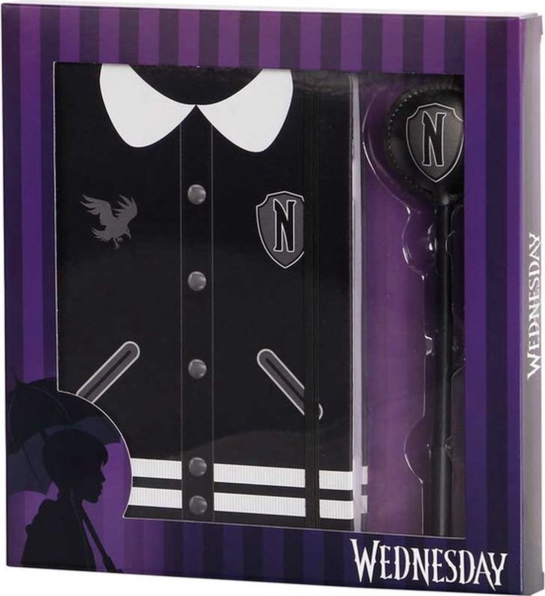 Karactermania - Wednesday - confezione regalo varsity con agenda e penna a sfera alla moda - nera