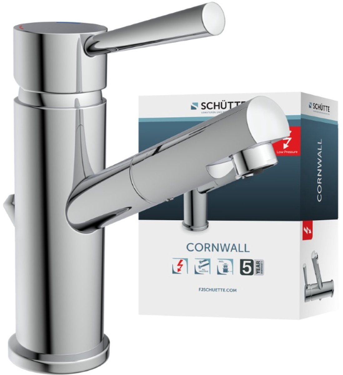 Rubinetto lavabo Schütte Cornwall per scaldabagno con bocca libera - bassa pressione - miscelatore - con scarico - cromo