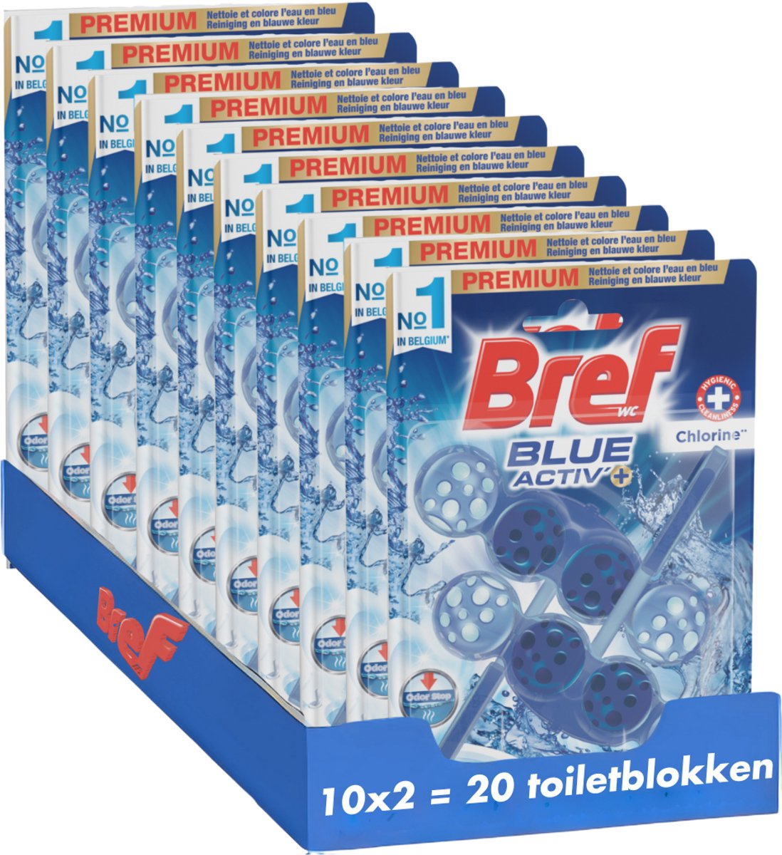 Bref - blue activ - cloro - blocco WC - freschezza duratura - igiene - tecnologia antiodore - confezione risparmio - 10x 2 pezzi
