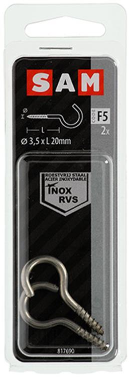 Mack 1019896 - gancho de tornillo de acero inoxidable 2 piezas 3,5 x 20 mm | 10 piezas