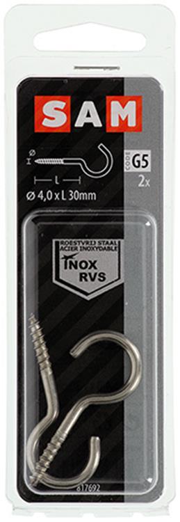 Mack 1019897 - gancho de tornillo acero inoxidable 2 piezas 4,0x30 mm | 10 piezas