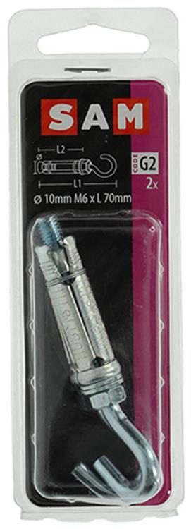 Mack 1019954 - perno cuña gancho tornillo galvanizado 2uds m6x70 10x40 | 5 piezas