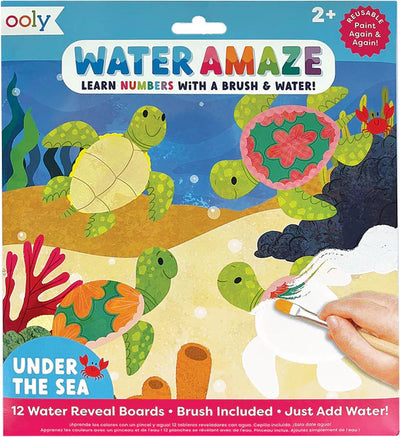 Ooly - Water Amaze tableros reveladores de agua - bajo el mar - colorear con agua - 12 imágenes diferentes - las imágenes ocultas se revelan con agua - incluye pincel - las imágenes desaparecen cuando se secan - apto a partir de 2 años