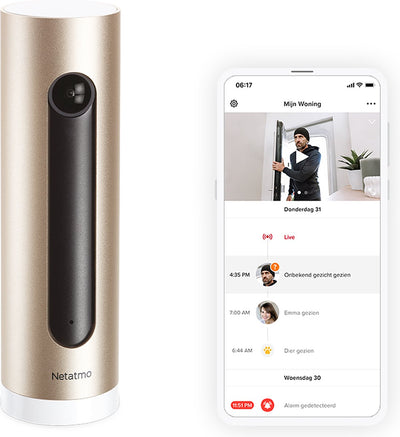 Netatmo slimme binnencamera - wifi beveiligingscamera - bewegingsdetectie - nachtzicht - werkt met google home, alexa en apple homekit - 1 stuk - goud