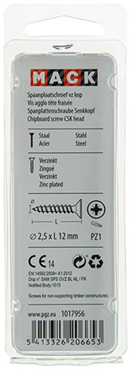 Mack 1017956 - tornillo para aglomerado con cabeza chapada en amarillo 200uds 2,5 x 12 mm | 10 piezas